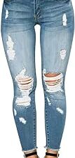 Women Skinny Ripped Jeans Stretch Distressed Destroyed Denim Pants