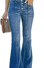 Women's Flare Bell Bottom Jeans Wide Leg Jeans Button High Waist Bootcut Pants with Pocket