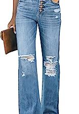 High Waisted Ripped Flare Jeans for Women Distressed Bell Bottom Jeans Wide Leg Pants
