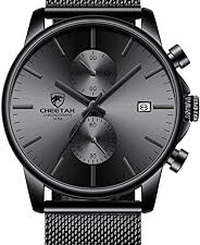 Mens Watch Fashion Sleek Minimalist Quartz Analog Mesh Stainless Steel Waterproof Chronograph Watches for Men with Auto Date