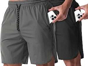 Men's Workout Athletic Running Shorts 7 inch Lightweight 2 Pack Basketball Sports Gym Shorts with Pockets