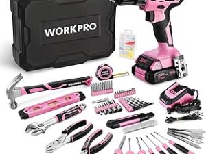 20V Pink Cordless Drill Driver and Home Tool Set