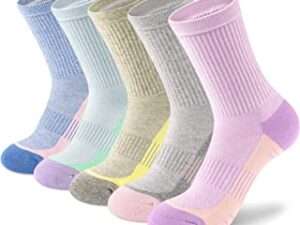 Crew Socks Women Athletic Hiking Running Cushioned Compression Socks 5-Pairs
