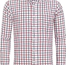 Men's Plaid Button Down Shirts Cotton Long Sleeve Dress Shirts Regular Fit Gingham Shirts