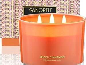 96NORTH Luxury Spiced Cinnamon Candle | Large 3 Wick Jar Candle | Up to 50 Hours Burning Time | 100% Natural Soy Wax | Relaxing Aromatherapy Aesthetic Candles | Housewarming Gift for Men and Women