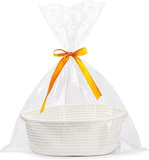 Pro Goleem Small Woven Easter Basket with Gift Bags and Ribbons Durable Baskets for Gifts Empty Small Rope Basket for Storage 12X 8" X 5" Baby Toy Basket with Handles