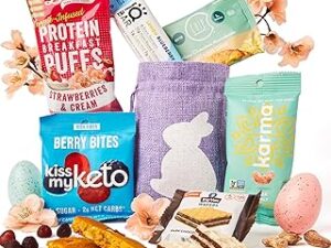 Dabetic & Keto Easter Adults Gift - Prefilled w Keto & Diabetic-friendly Snacks & Easter Basket Stuffers - Healthy Adult Easter Basket Alternative Filled w Low Calorie