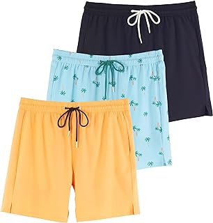 3 Pack: Men's 7" 2 in 1 Swim Trunks with Compression Liner - Quick Dry Bathing Suit Swimwear Board Shorts